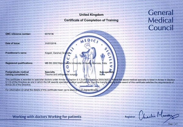 General Medical Council Certificate