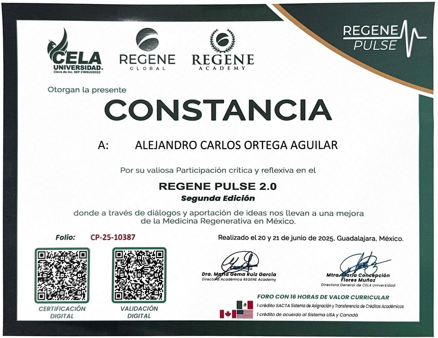 Certificate 1 1 Rejuvstem - Stem Cell Center in Cancun, Mexico